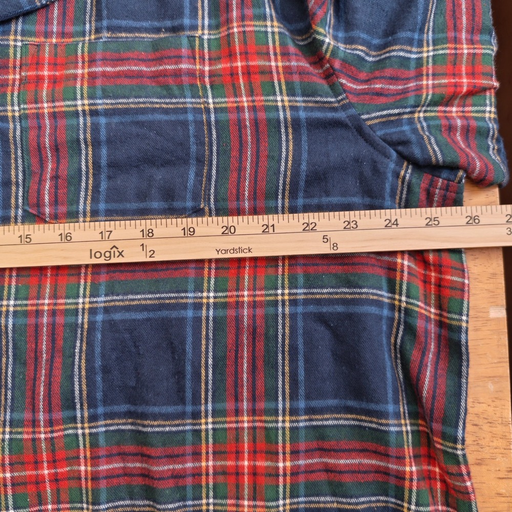 LL Bean Mens XL Flannel Pajama Top Navy Red Tartan Plaid Cotton Sleep Shirt - Picture 4 of 6